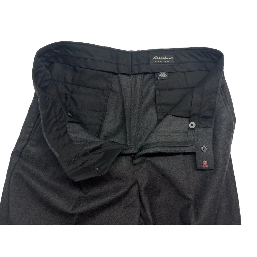 vtg 90s Eddie Bauer 36x32 Charcoal Flannel Wool Pants Trousers Pleated Cuffed‎